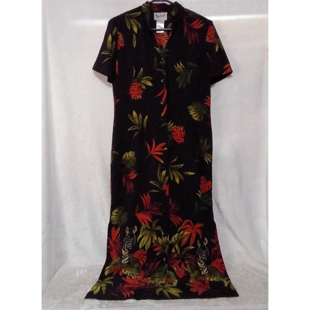 Olivia Rose Tropical Zebra Print Maxi Dress Black Red Green Size 12 M Vintage